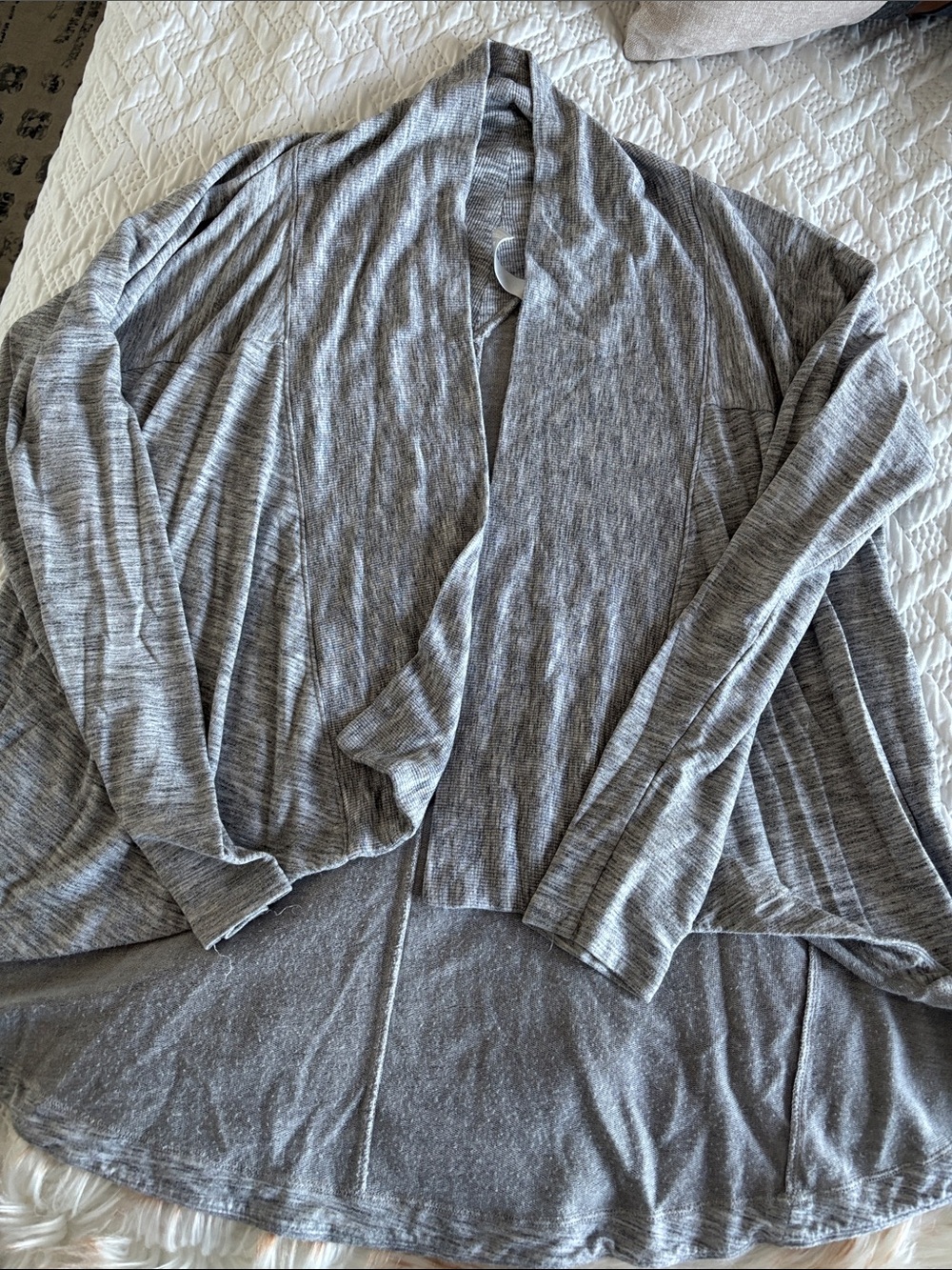 Athleta Light Heather Gray Open-Front Cardigan